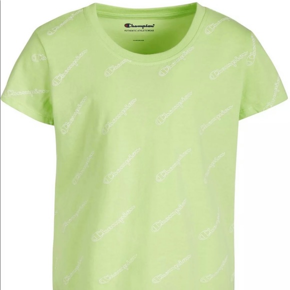 Girls XS 5/6 Champion All Over Script Print T Shirt Chilled Mint Green C7458R - Picture 2 of 6